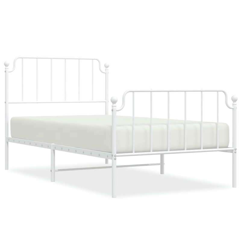vidaXL Rectangular Powder-Coated Steel Twin Bed Frame in White