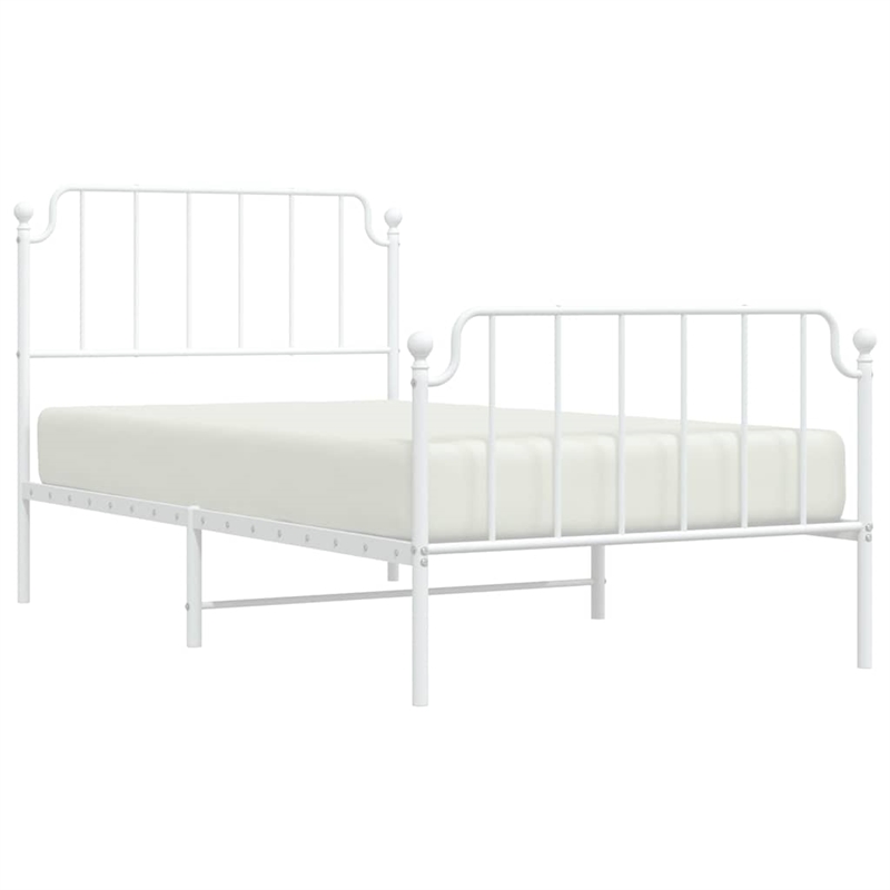 vidaXL Rectangular Powder-Coated Steel Twin Bed Frame in White