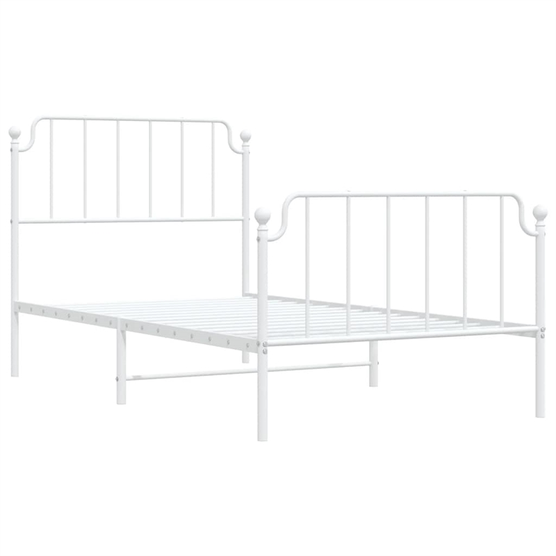 vidaXL Rectangular Powder-Coated Steel Twin Bed Frame in White