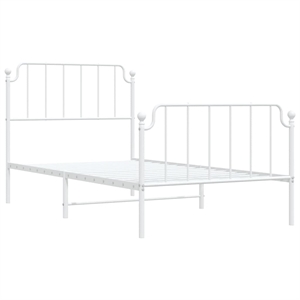 vidaXL Rectangular Powder-Coated Steel Twin Bed Frame in White