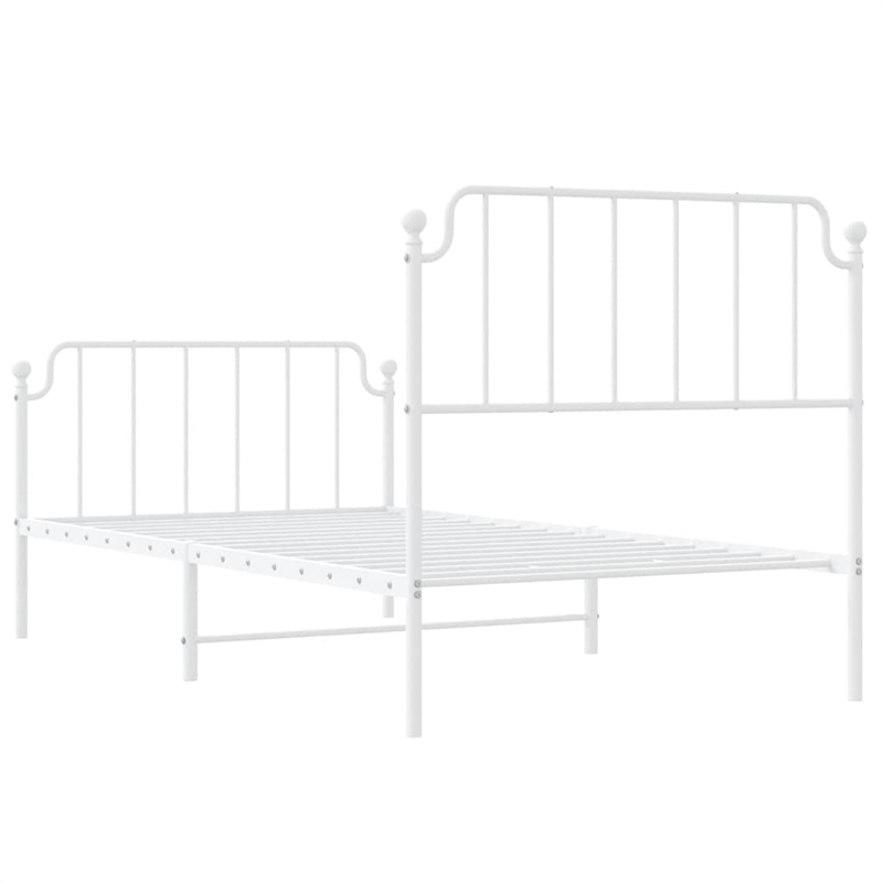 vidaXL Rectangular Powder-Coated Steel Twin Bed Frame in White