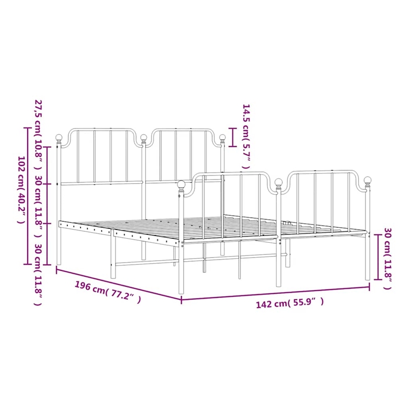 vidaXL 53.1 x 74.8 Powder-Coated Steel Bed Frame in White