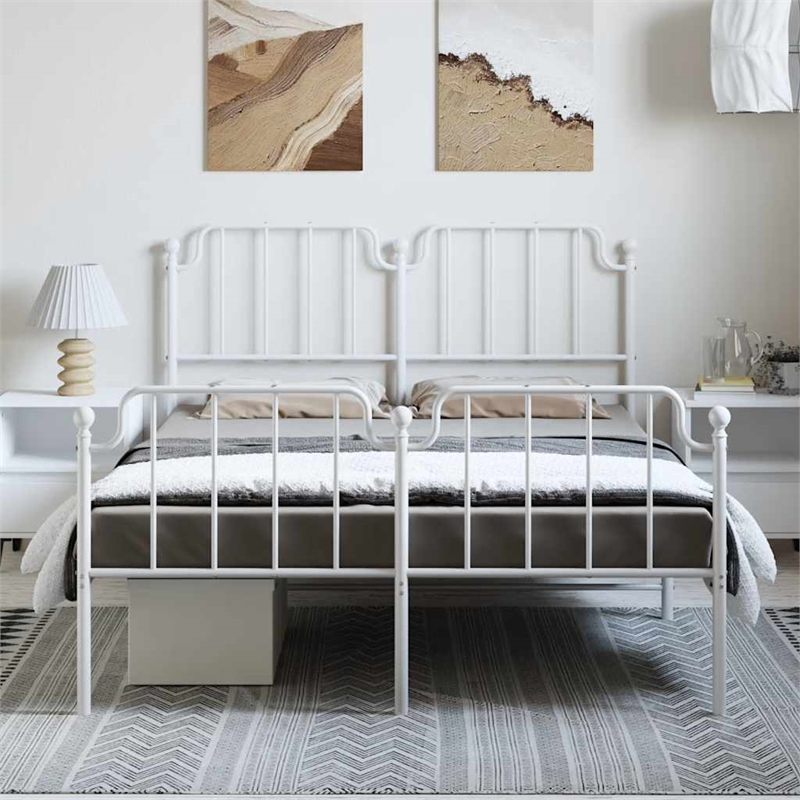 vidaXL Powder-Coated Steel King Size Bed Frame in White