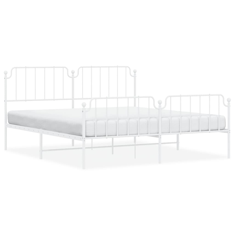 vidaXL Rectangular Powder-Coated Steel Full Bed Frame in White