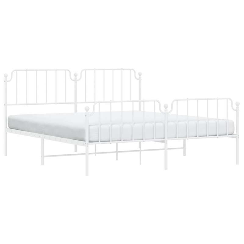 vidaXL Rectangular Powder-Coated Steel Full Bed Frame in White