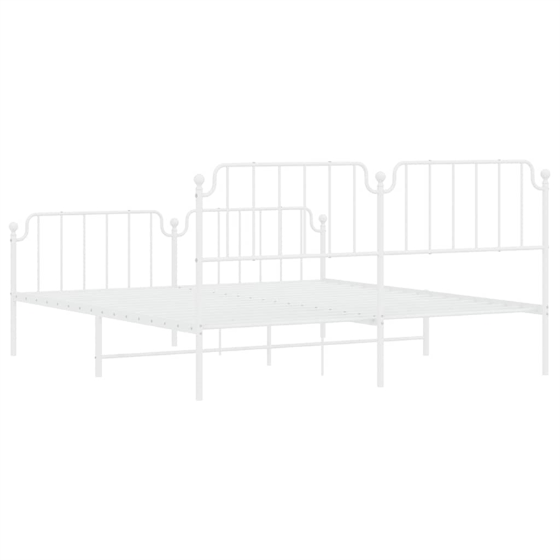 vidaXL Rectangular Powder-Coated Steel Full Bed Frame in White