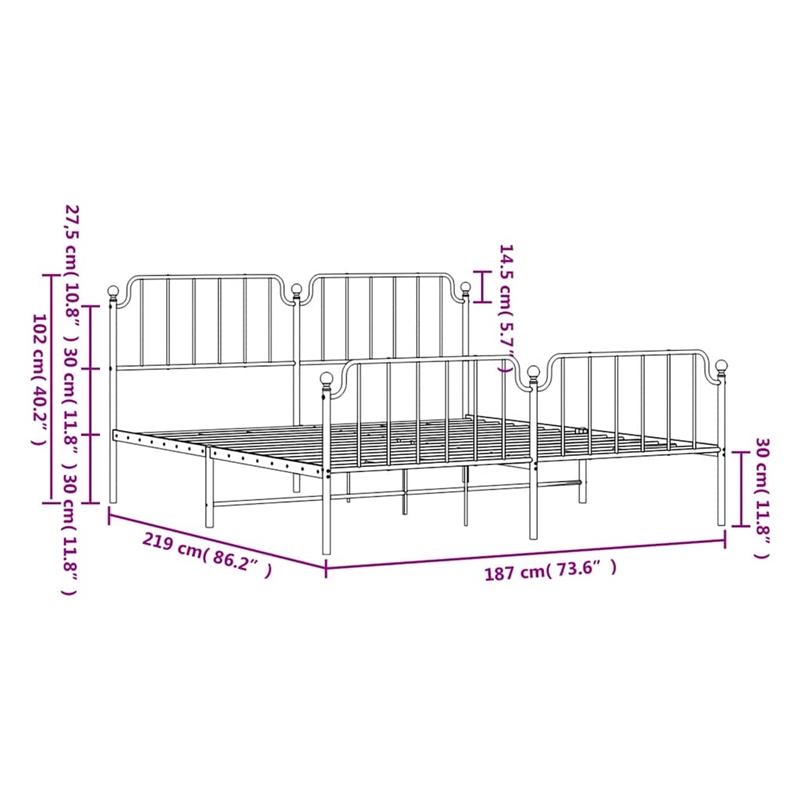 vidaXL Rectangular Powder-Coated Steel Full Bed Frame in White