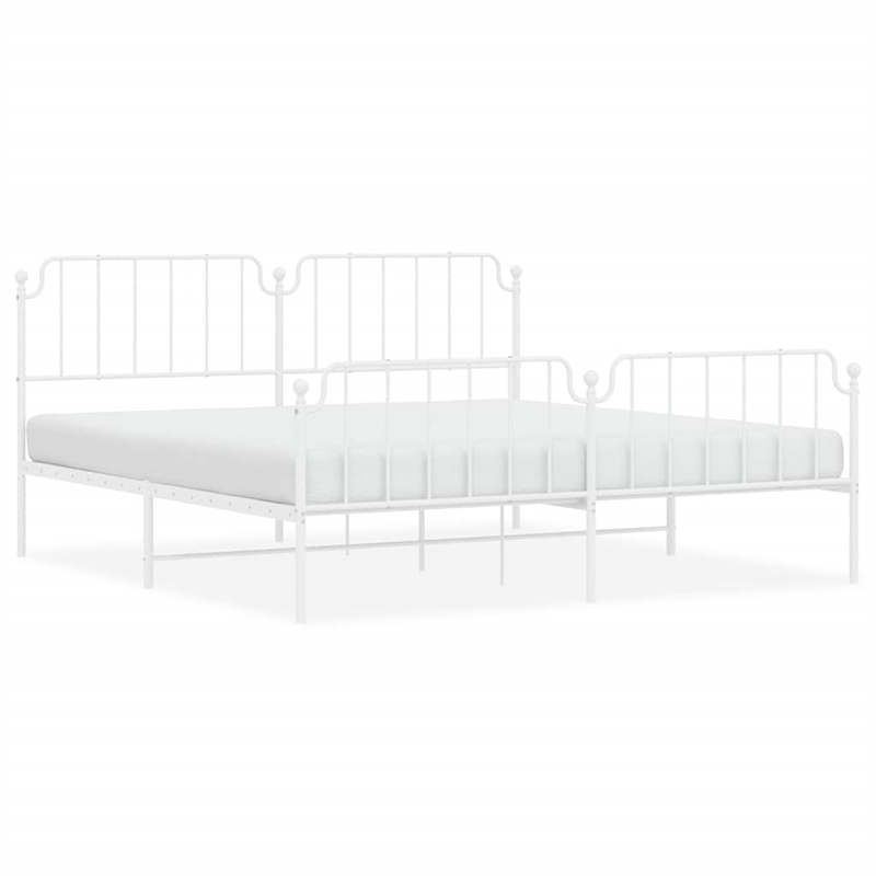 vidaXL Powder-Coated Steel King/Double Bed Frame in White