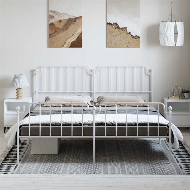 vidaXL Powder-Coated Steel King/Double Bed Frame in White