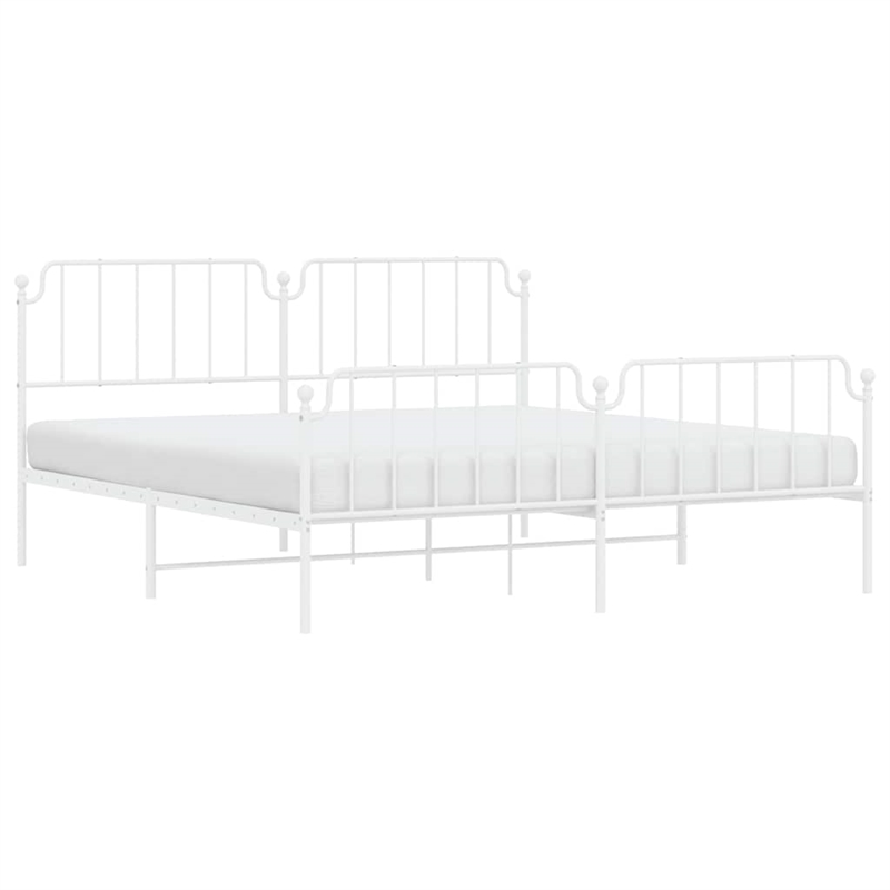 vidaXL Powder-Coated Steel King/Double Bed Frame in White