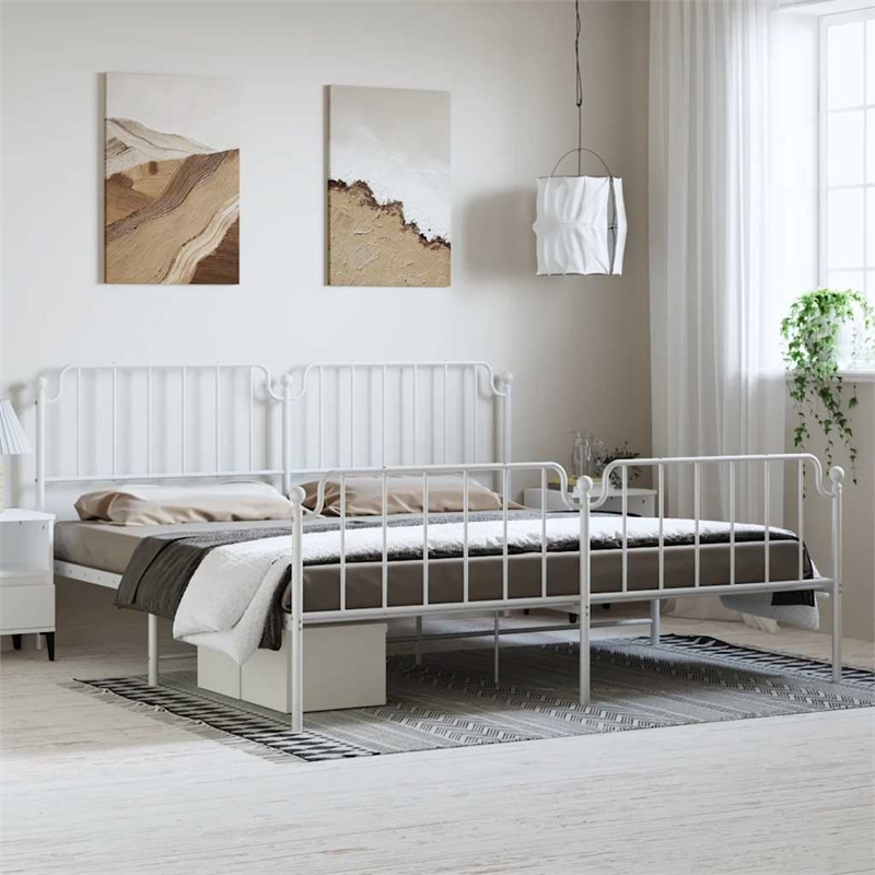 vidaXL Powder-Coated Steel King/Double Bed Frame in White