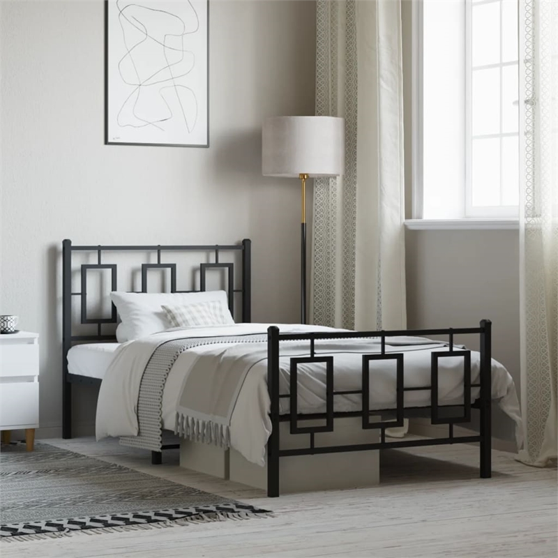 vidaXL Powder-Coated Steel Twin Bed Frame in Black