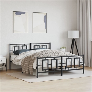 vidaXL Rectangular Powder-Coated Steel King Bed Frame in Black