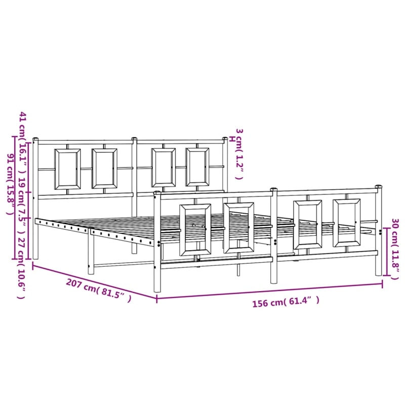 vidaXL Rectangular Powder-Coated Steel King Bed Frame in Black