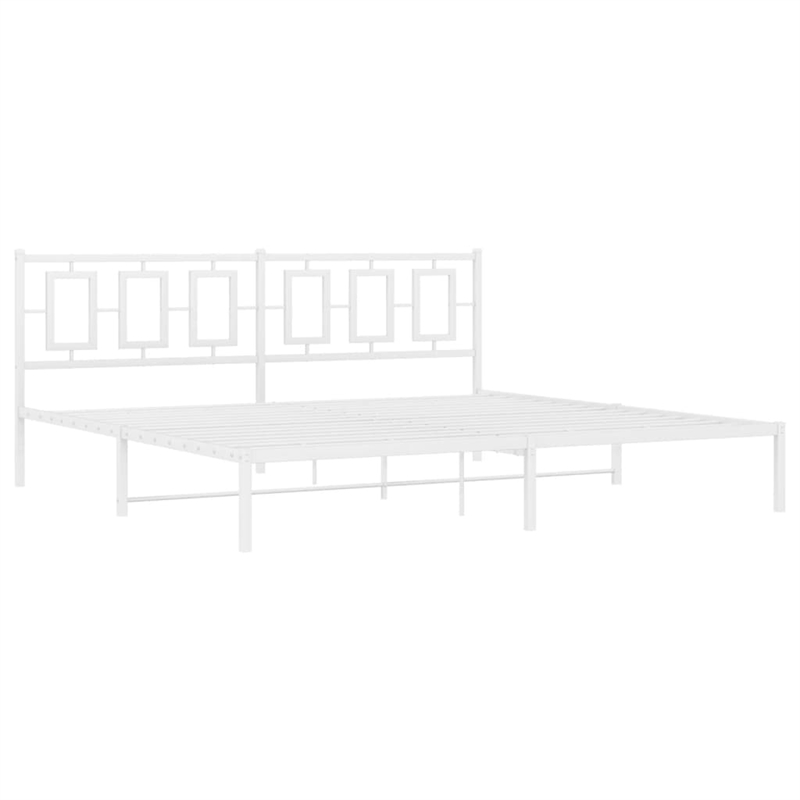 vidaXL Rectangular Powder-Coated Steel Full Bed Frame in White