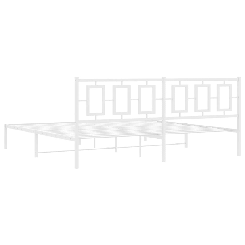 vidaXL Rectangular Powder-Coated Steel Full Bed Frame in White