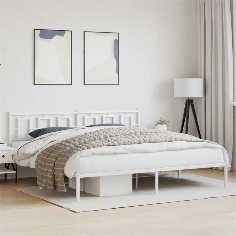 vidaXL Rectangular Powder-Coated Steel Full Bed Frame in White