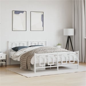vidaXL Powder-Coated Steel King Size Bed Frame in White
