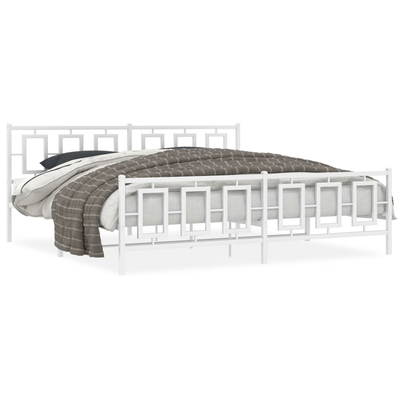vidaXL Rectangular Powder-Coated Steel Full Bed Frame in White