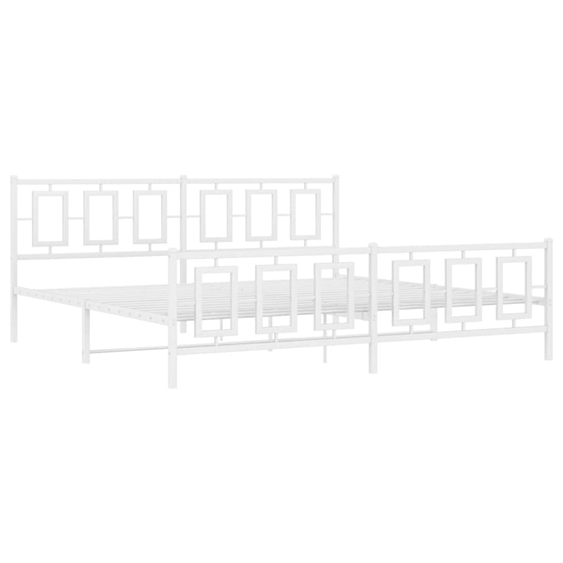vidaXL Rectangular Powder-Coated Steel Full Bed Frame in White