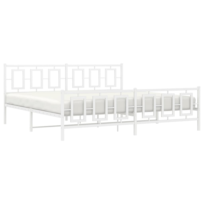 vidaXL Rectangular Powder-Coated Steel Full Bed Frame in White