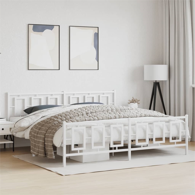 vidaXL Rectangular Powder-Coated Steel Full Bed Frame in White