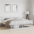 vidaXL Rectangular Powder-Coated Steel Full Bed Frame in White