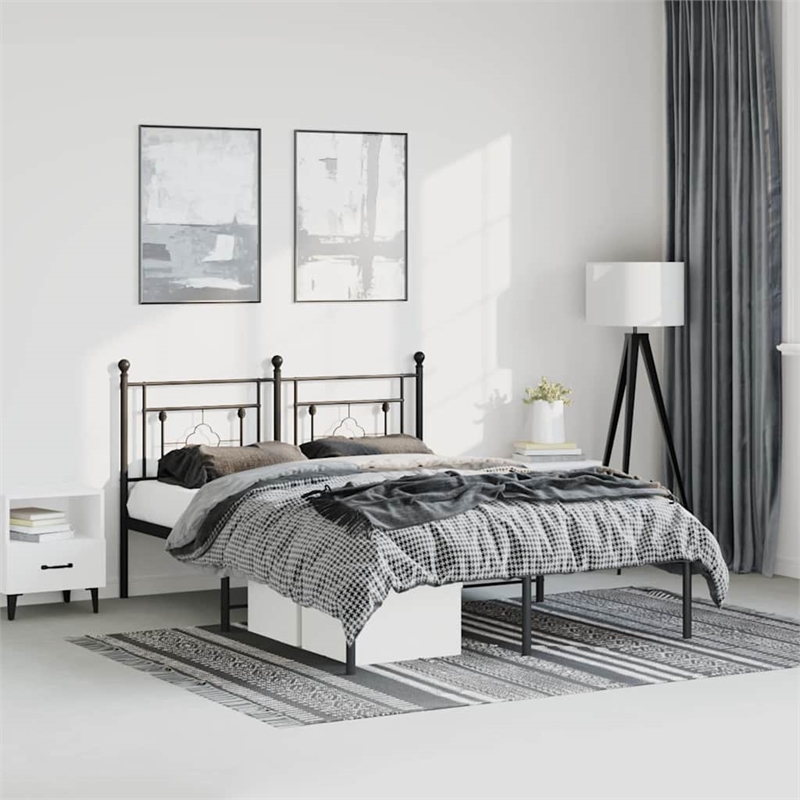 vidaXL Powder-Coated Steel King Bed Frame in Black