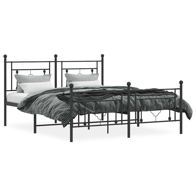 vidaXL Powder-Coated Steel King Bed Frame in Black