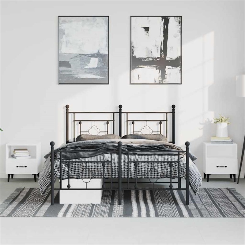 vidaXL Rectangular Powder-Coated Steel Full Bed Frame in Black