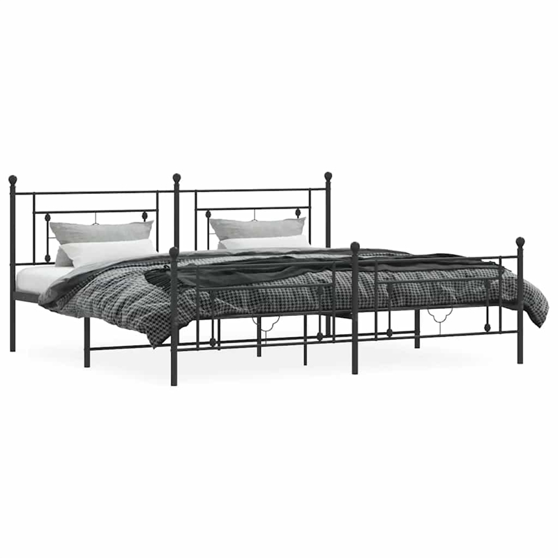 vidaXL Rectangular Powder-Coated Steel Full Bed Frame in Black
