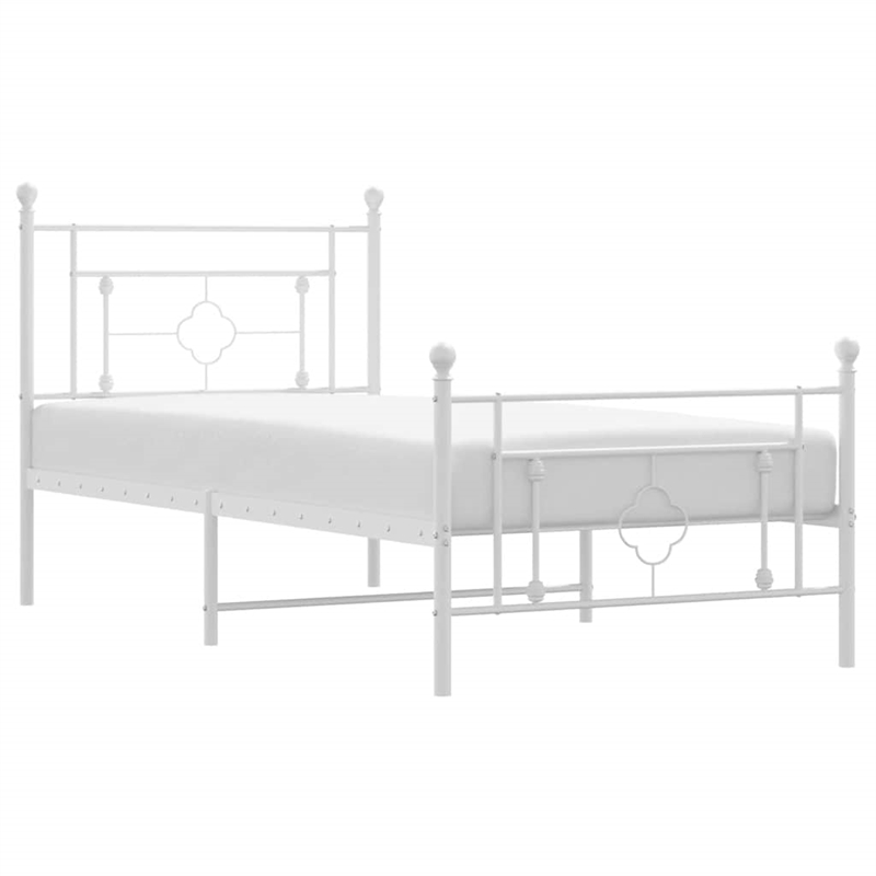 vidaXL 39.4x78.7 Powder-Coated Steel Bed Frame in White