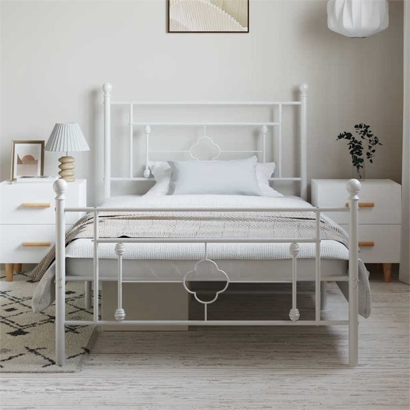 vidaXL 39.4x78.7 Powder-Coated Steel Bed Frame in White