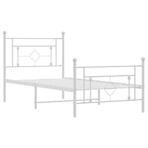 vidaXL 39.4x78.7 Powder-Coated Steel Bed Frame in White