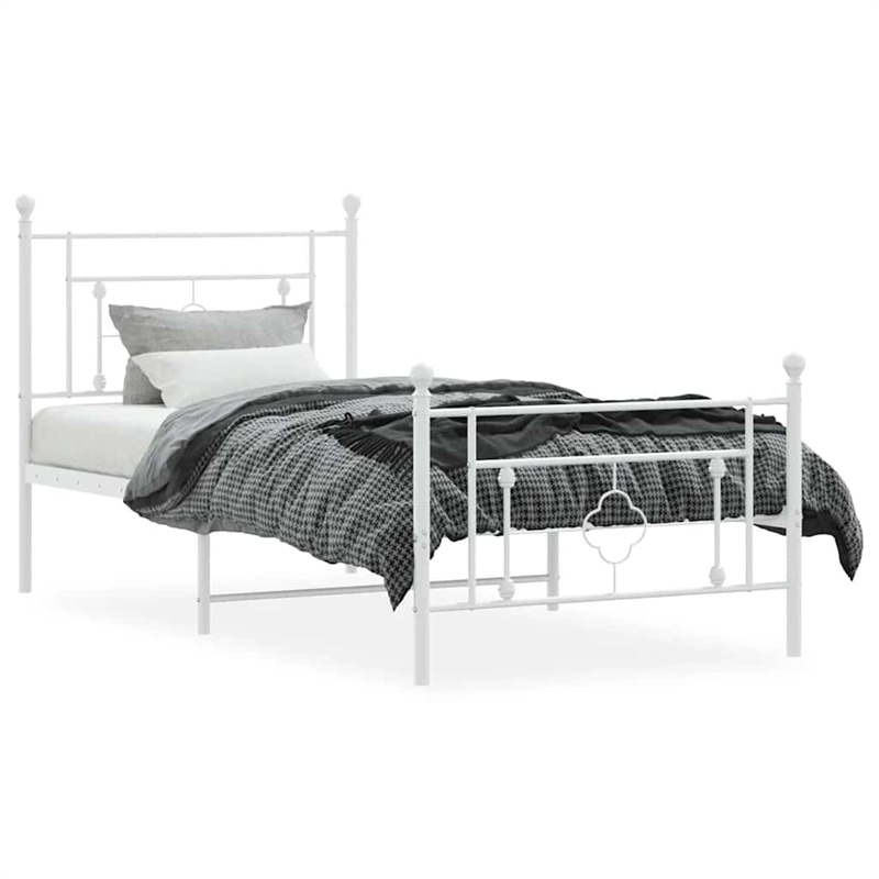 vidaXL 39.4x78.7 Powder-Coated Steel Bed Frame in White