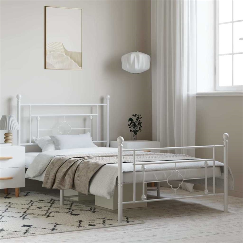 vidaXL 39.4x78.7 Powder-Coated Steel Bed Frame in White