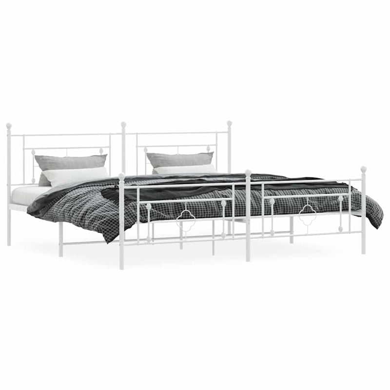 vidaXL Rectangular Powder-Coated Steel Full Bed Frame in White