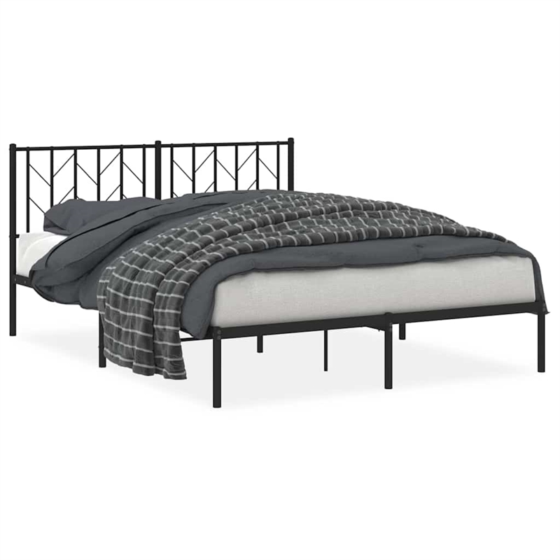 vidaXL Rectangular Powder-Coated Steel King Bed Frame in Black