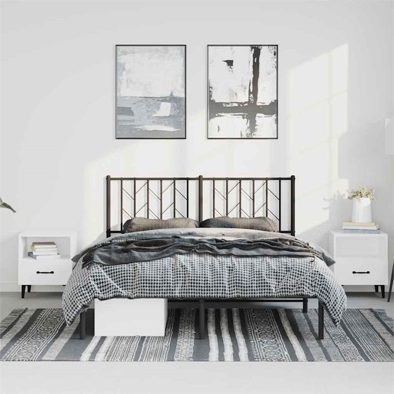 vidaXL Rectangular Powder-Coated Steel King Bed Frame in Black