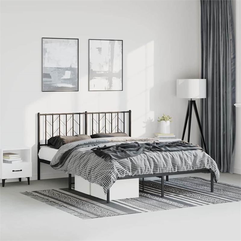 vidaXL Rectangular Powder-Coated Steel King Bed Frame in Black