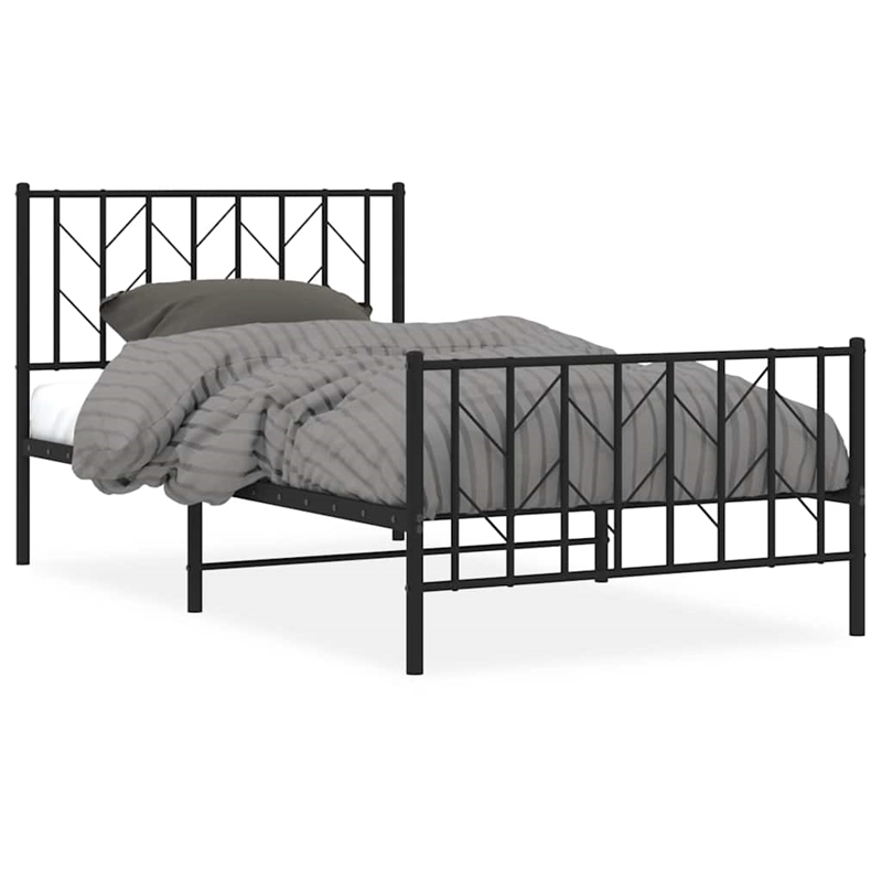 vidaXL 39.4 x 78.7 Powder-Coated Steel Bed Frame in Black