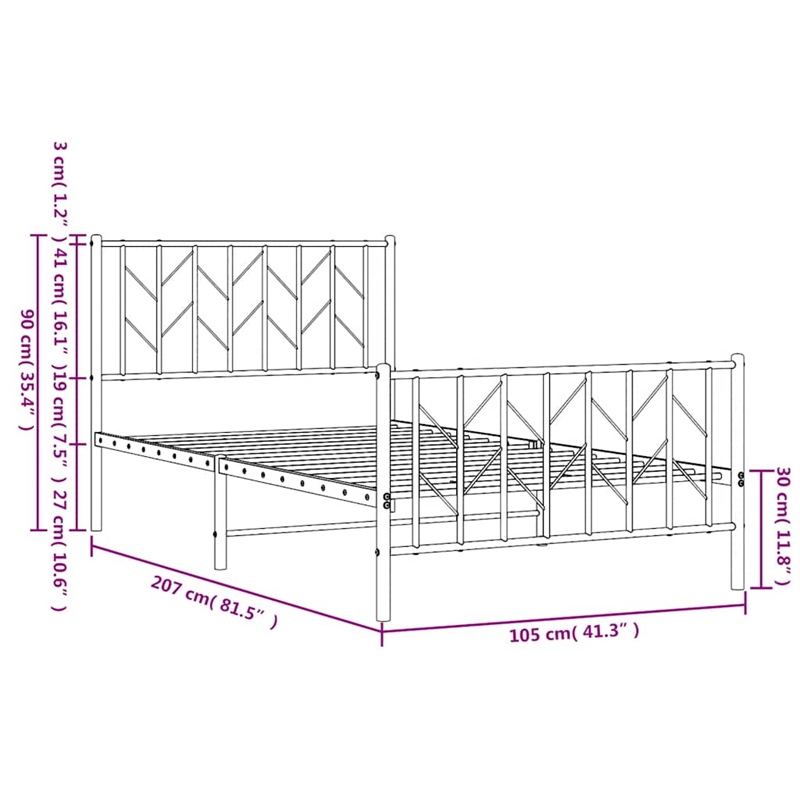 vidaXL 39.4 x 78.7 Powder-Coated Steel Bed Frame in Black