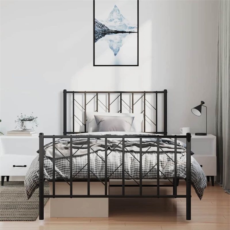 vidaXL 39.4 x 78.7 Powder-Coated Steel Bed Frame in Black