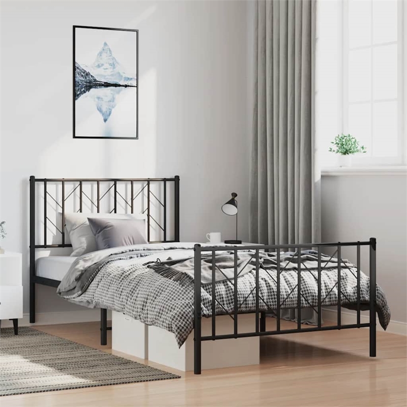 vidaXL 39.4 x 78.7 Powder-Coated Steel Bed Frame in Black