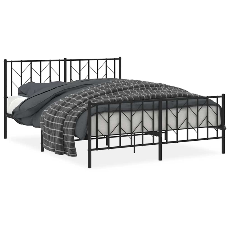 vidaXL Rectangular Powder-Coated Steel King Bed Frame in Black