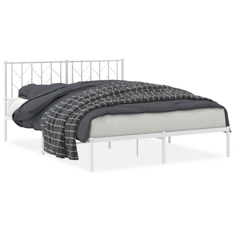 vidaXL Modern Rectangular Steel King Bed Frame in White