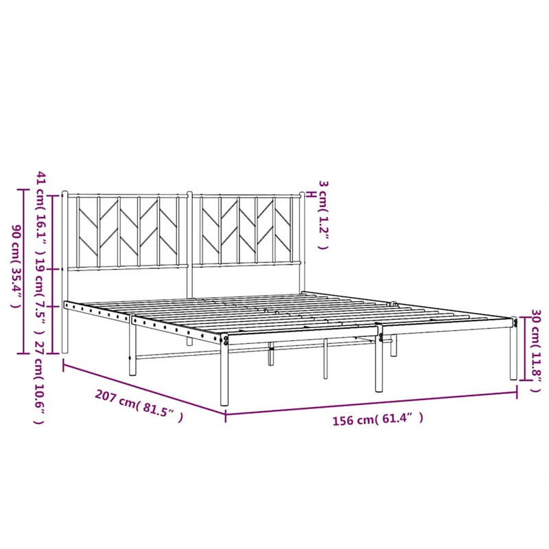 vidaXL Modern Rectangular Steel King Bed Frame in White