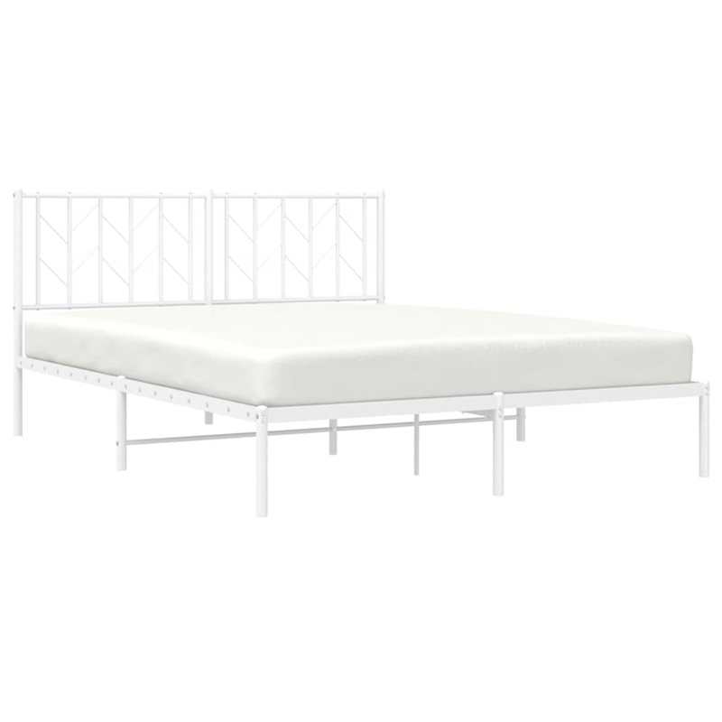 vidaXL Modern Rectangular Steel King Bed Frame in White