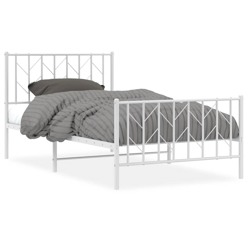 vidaXL Rectangular Durable Steel Single Bed Frame in White