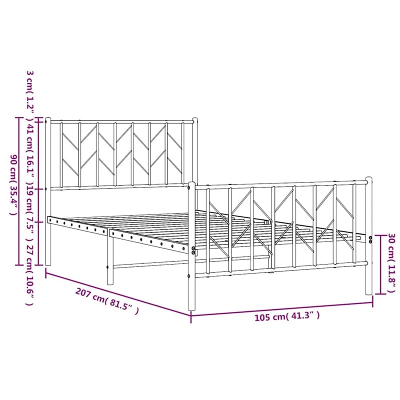 vidaXL Rectangular Durable Steel Single Bed Frame in White